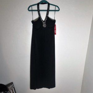 NWT Black Halter Liquid Knit Maxi Dress Size 14